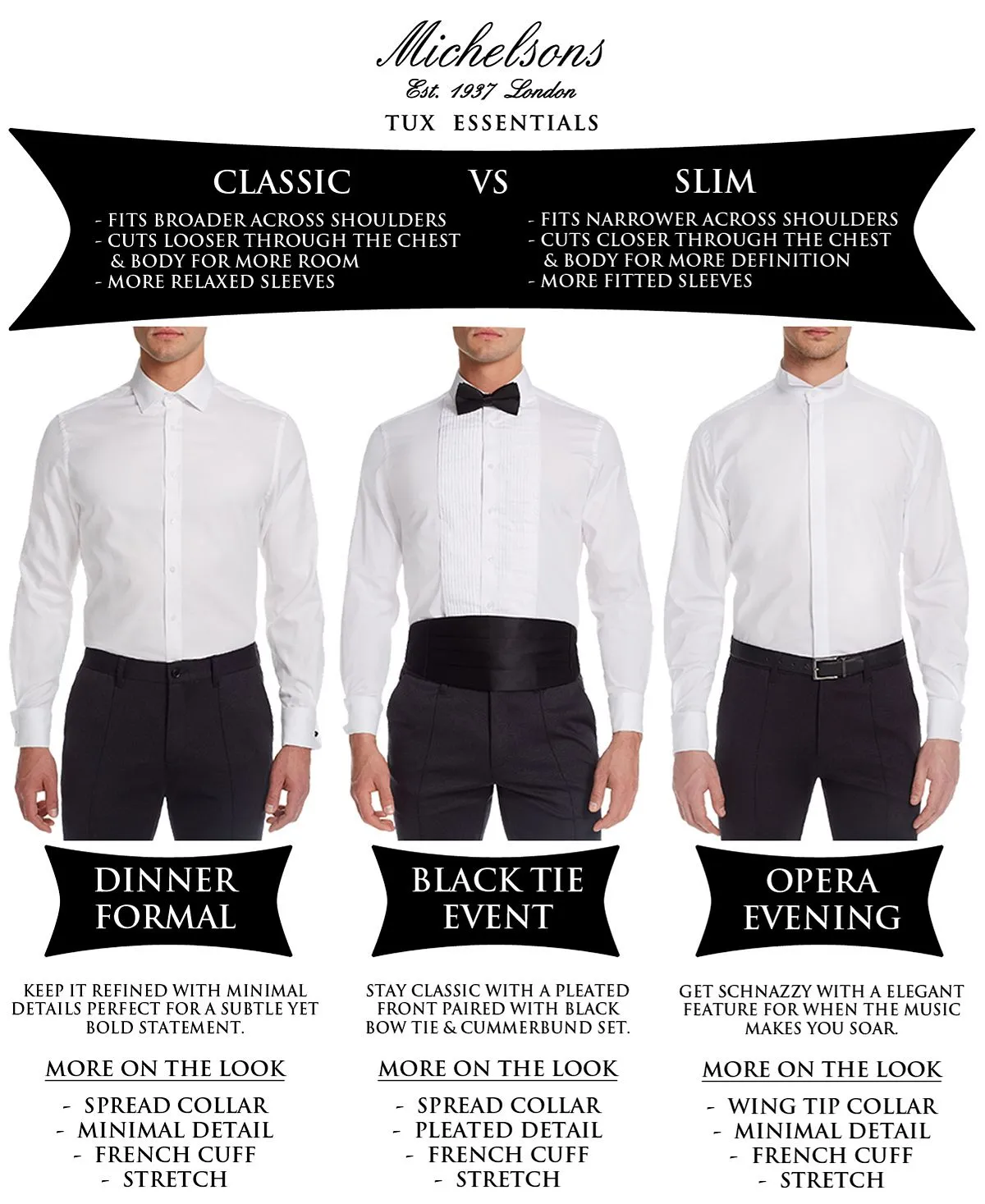 London Men's Slim-fit Stretch Pleated Bib Men's Tuxedo Shirt with Michelsons French Cuffs ,  white