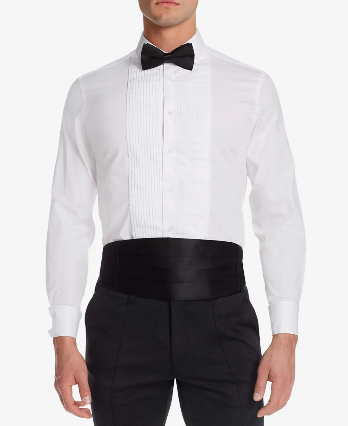 London Men's Slim-fit Stretch Pleated Bib Men's Tuxedo Shirt with Michelsons French Cuffs ,  white