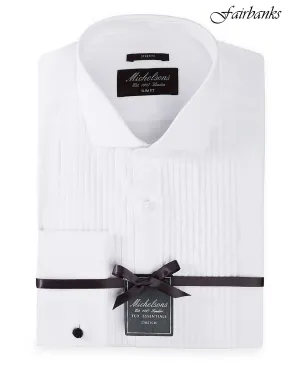 London Men's Slim-fit Stretch Pleated Bib Men's Tuxedo Shirt with Michelsons French Cuffs ,  white