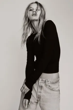 Long Sleeve Fitted Top Black