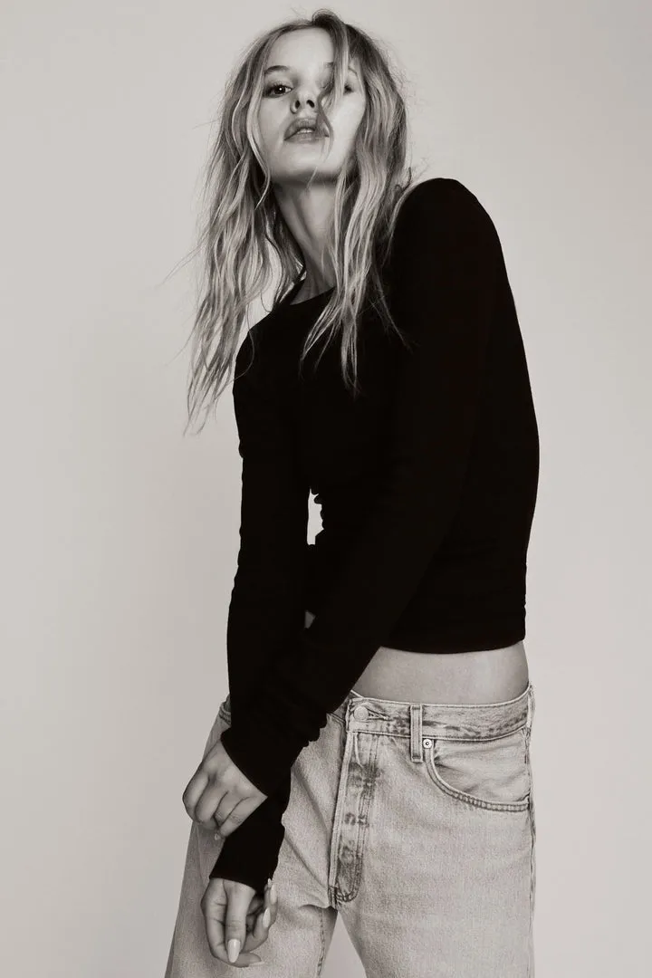Long Sleeve Fitted Top Black