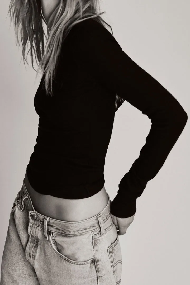 Long Sleeve Fitted Top Black