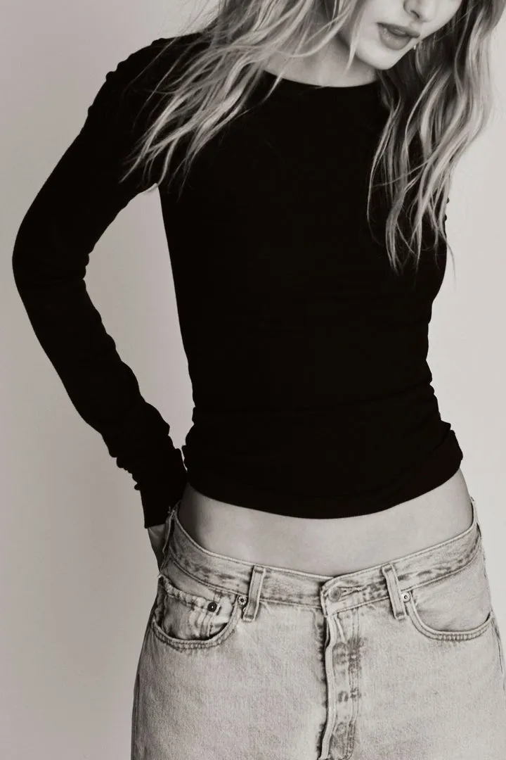 Long Sleeve Fitted Top Black