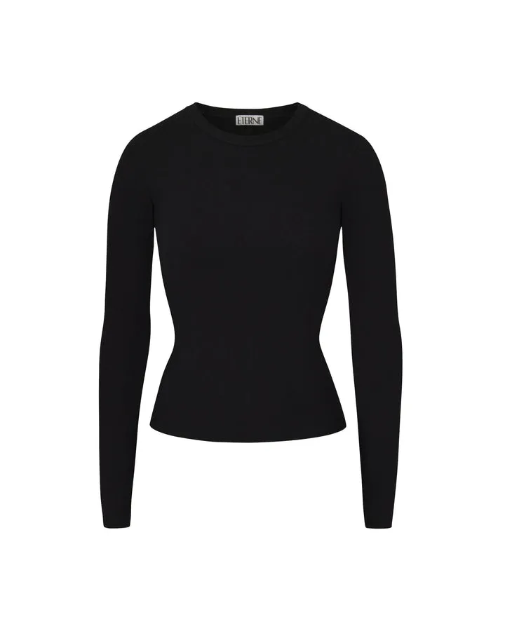 Long Sleeve Fitted Top Black