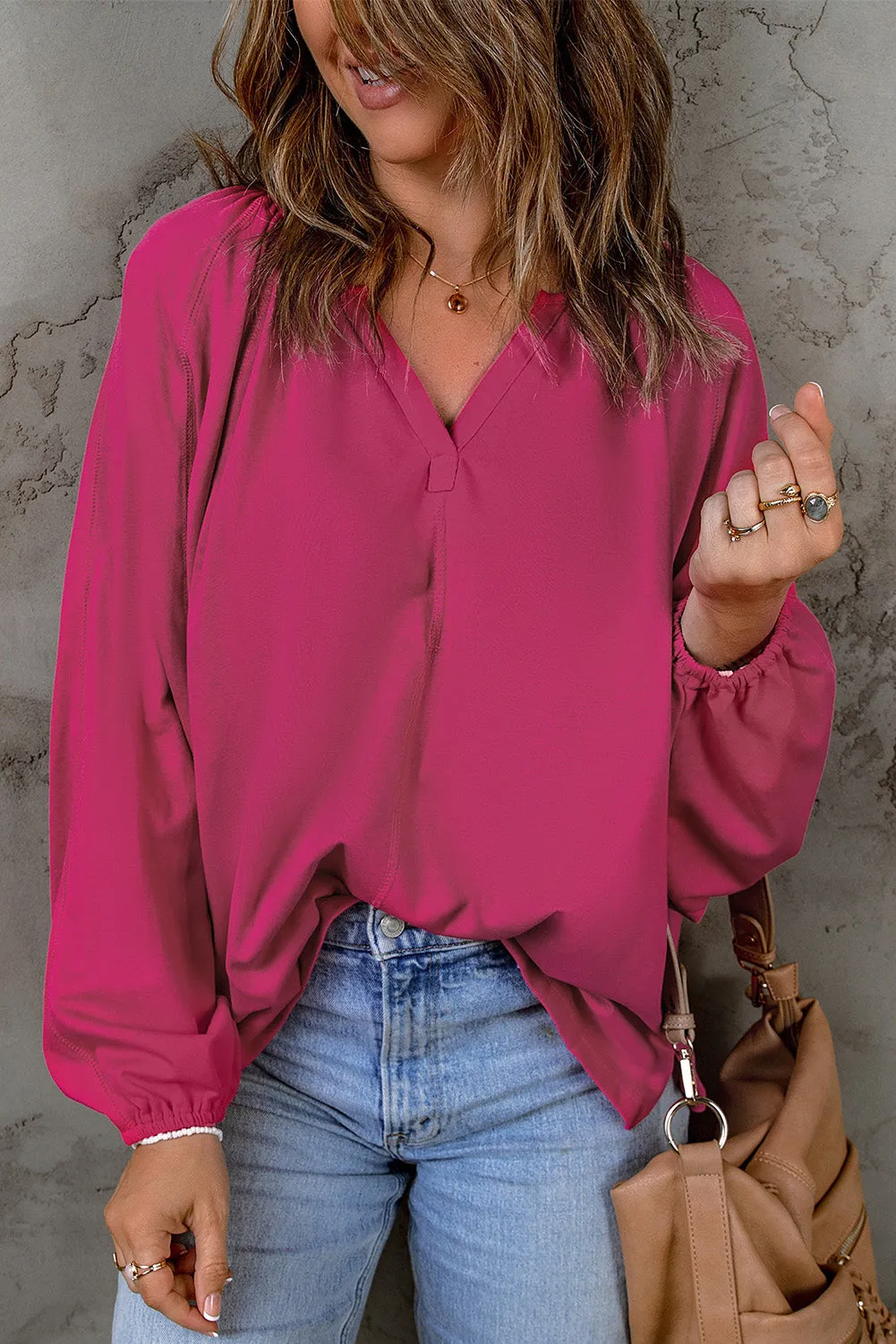 Long Sleeve V Neck Dolman Top