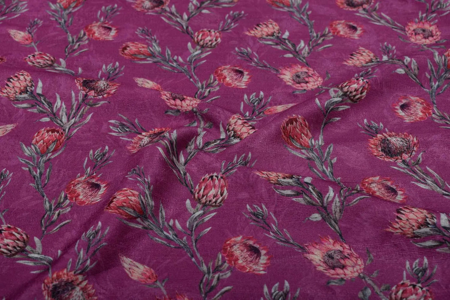 Magenta  Printed Dupion Fabric