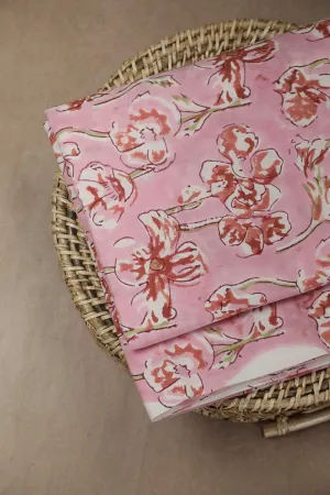 Maroon Floral on Pink Sanganeri Cotton Fabric