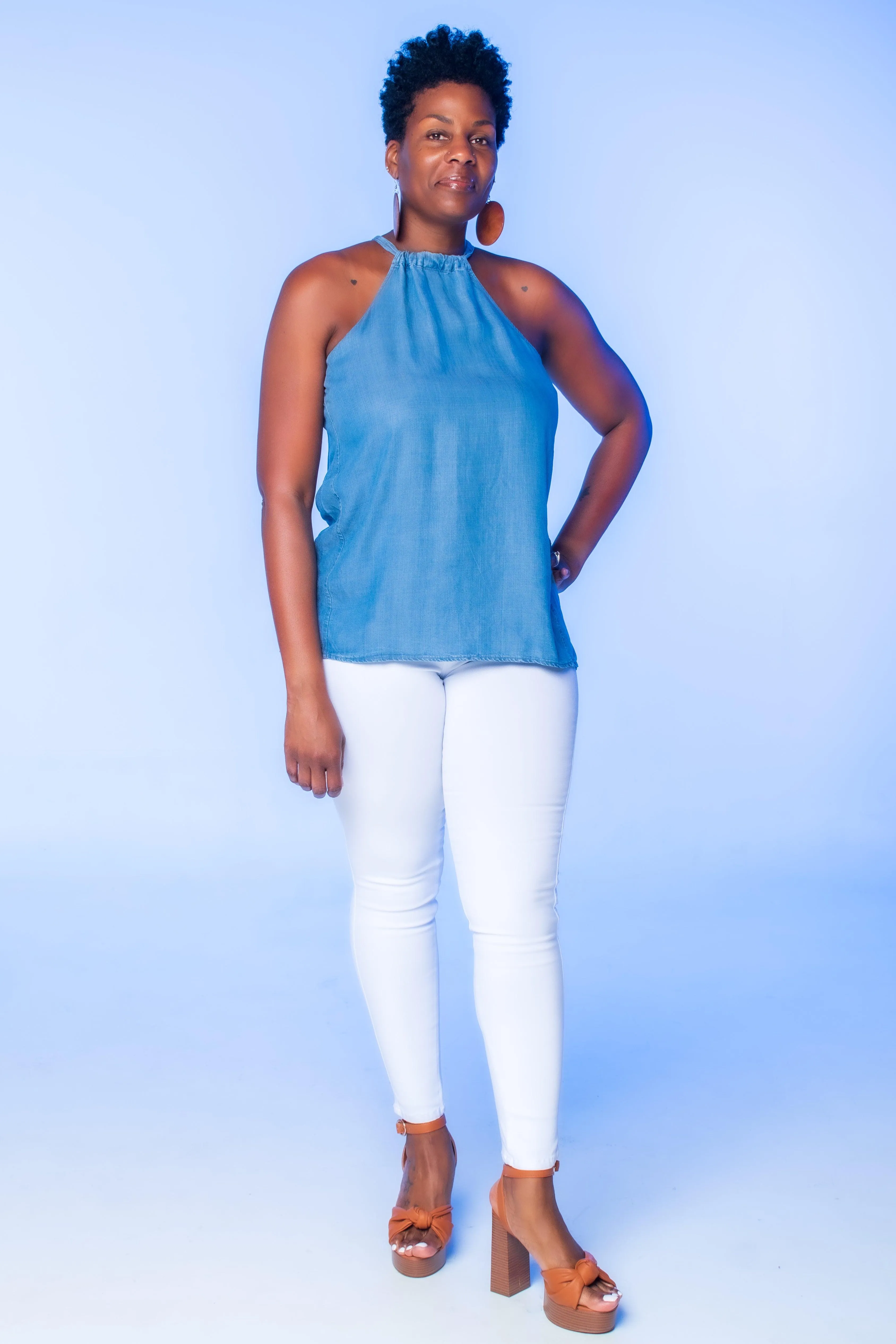 Medium Blue Chambray Halter Top