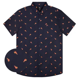 Mens Button Down Shirt - Pizza Navy ( Stretch )