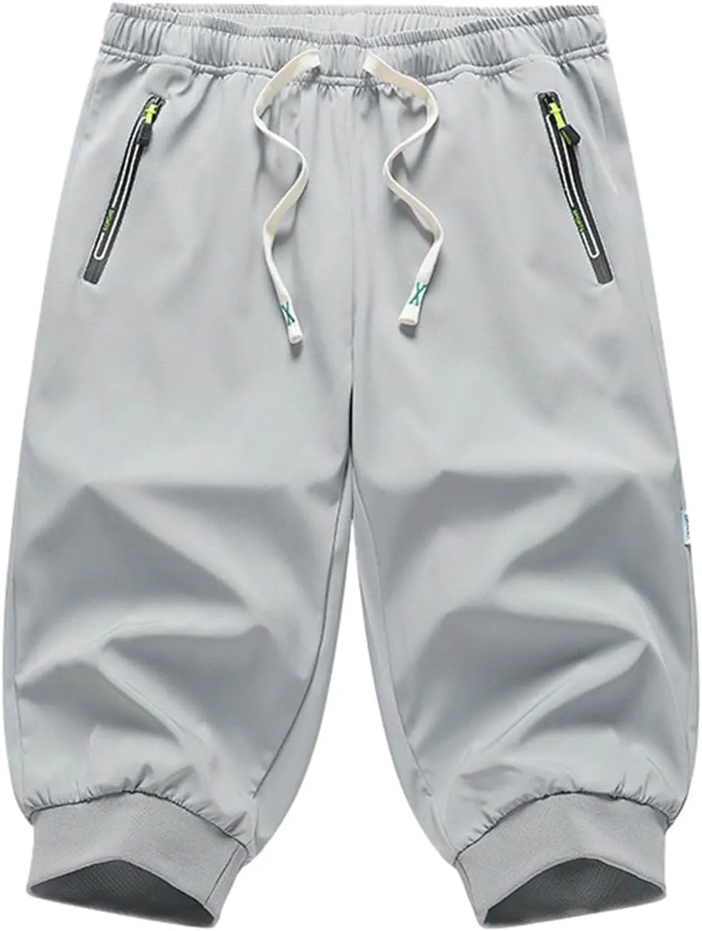 Mens Causal Shorts Slim Fit Elastic Waist Stretch Athletic Summer Shorts Lightweight Drawstring Workout Hiking Capri Pants
