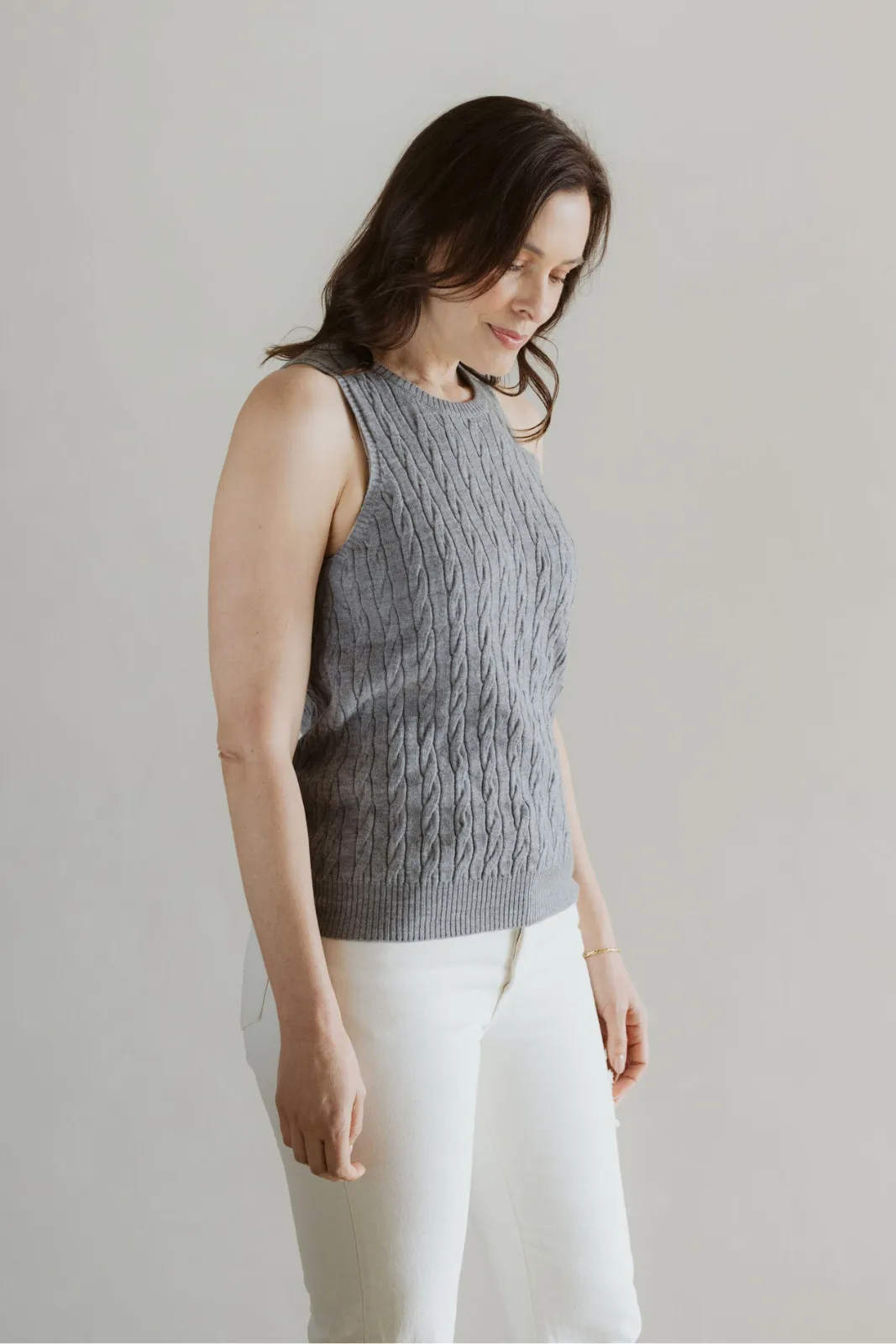 Merino Cable Singlet - Ash Marle
