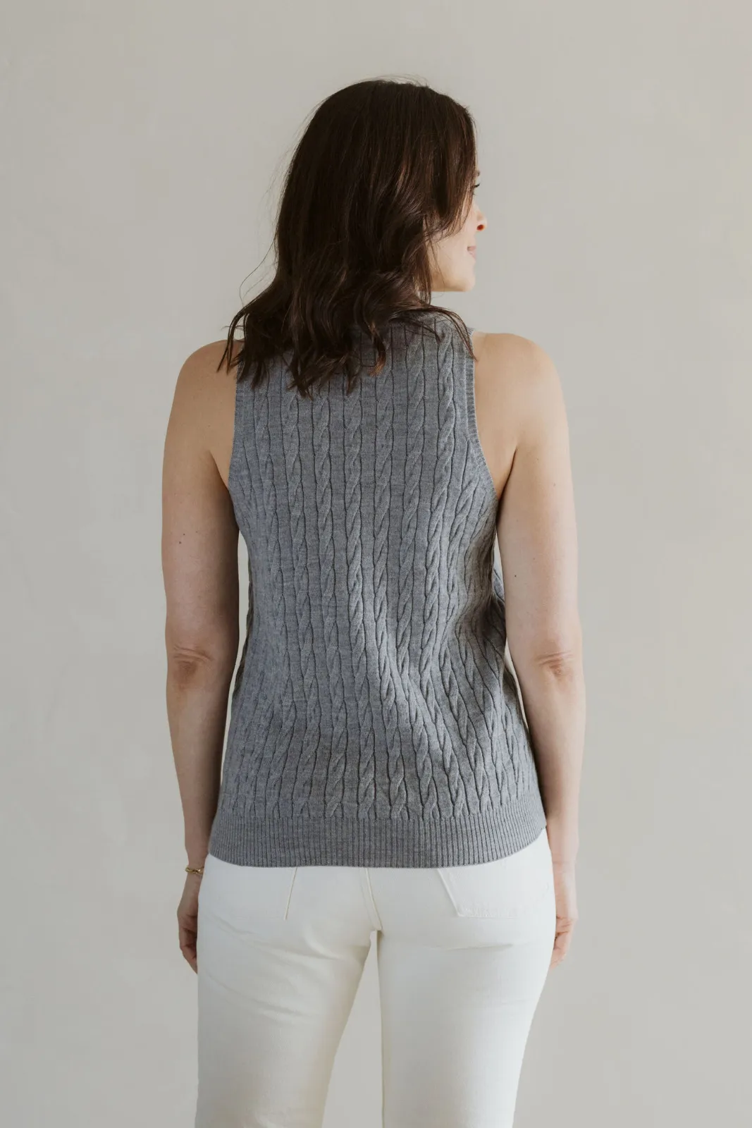 Merino Cable Singlet - Ash Marle