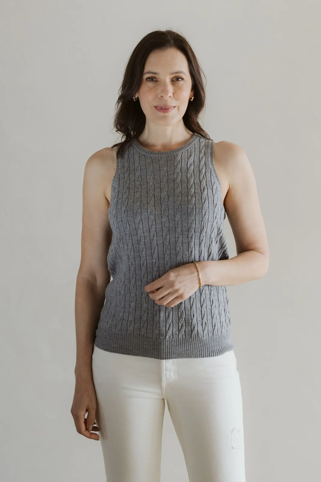 Merino Cable Singlet - Ash Marle