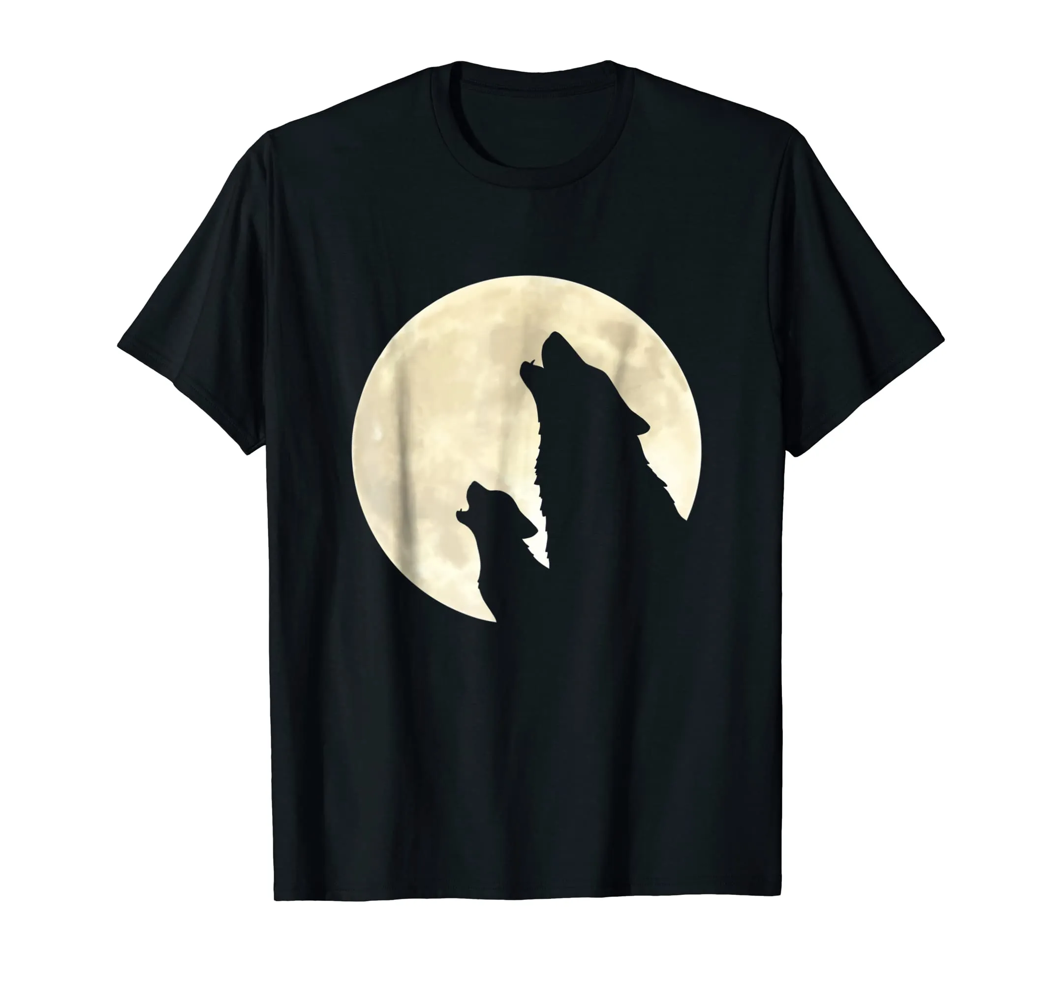 Mother Pup Wolves Silhouette Howling Full Yellow Moon Tshirt