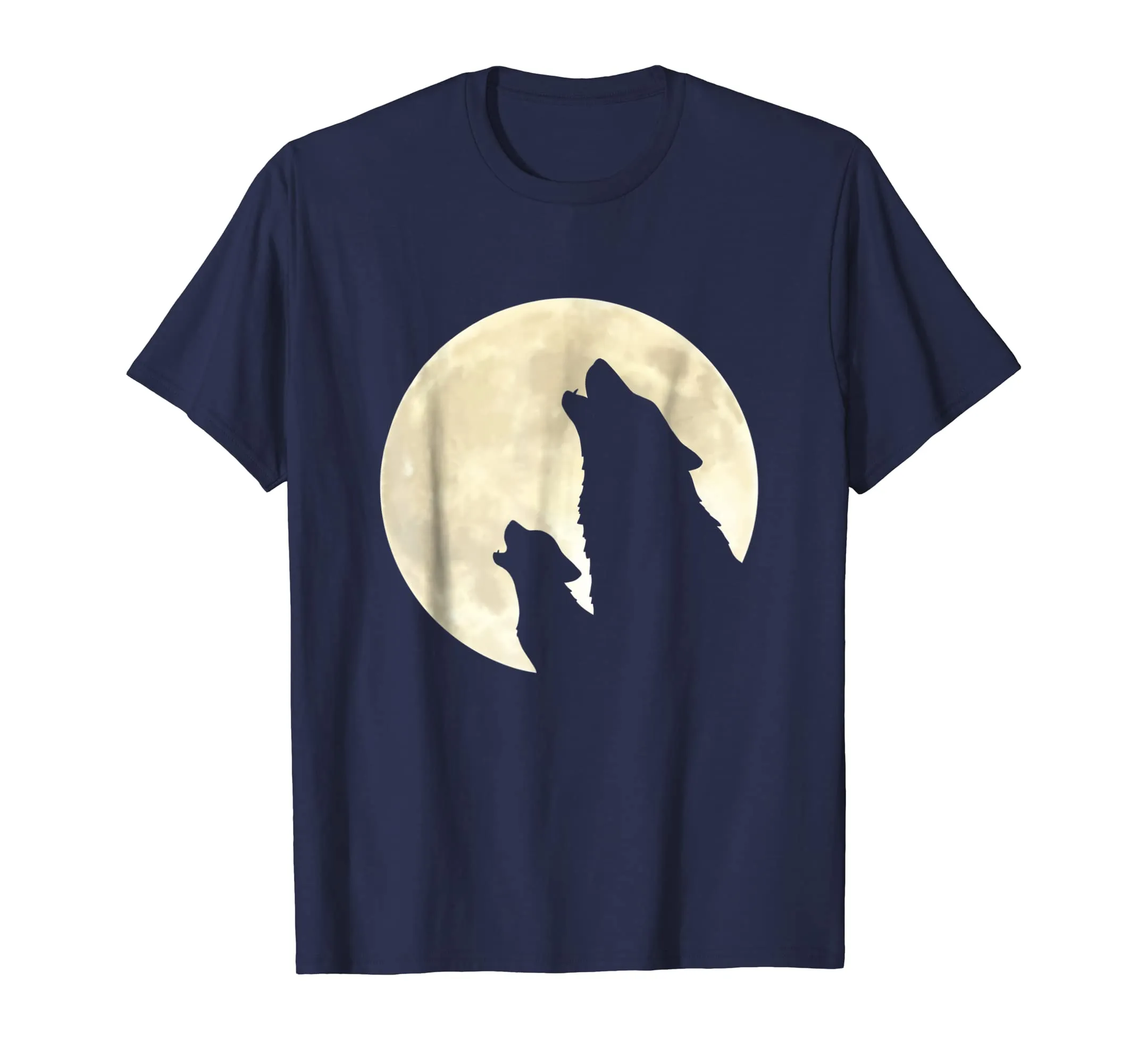 Mother Pup Wolves Silhouette Howling Full Yellow Moon Tshirt