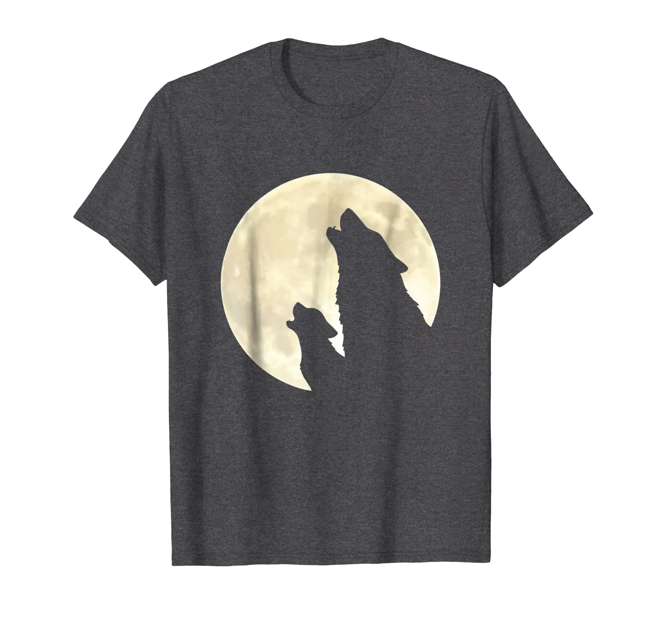 Mother Pup Wolves Silhouette Howling Full Yellow Moon Tshirt