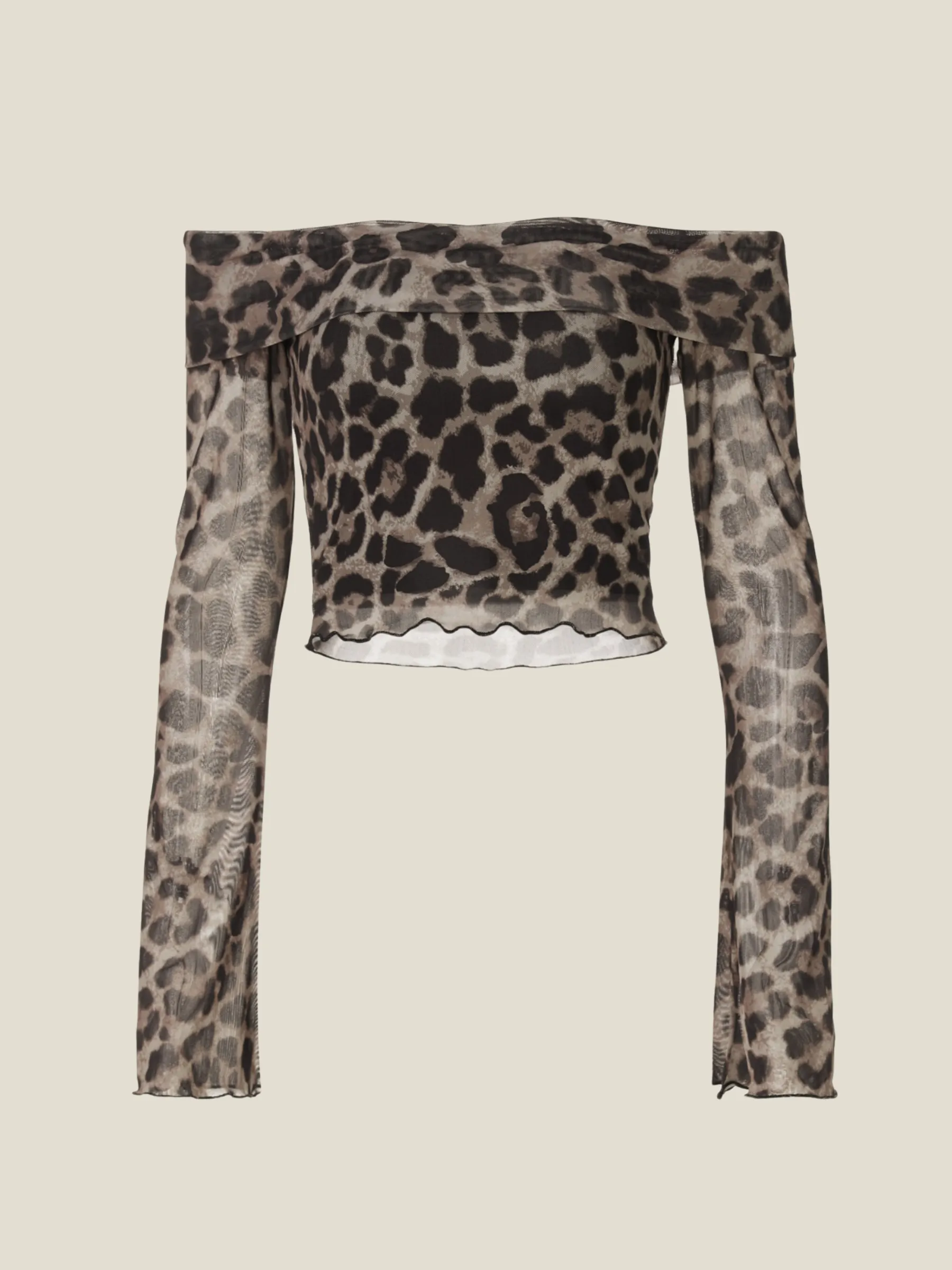 Naia Leopard Mesh Off-Shoulder Top