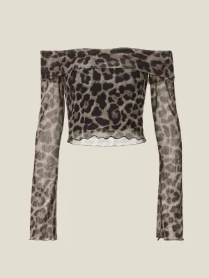 Naia Leopard Mesh Off-Shoulder Top