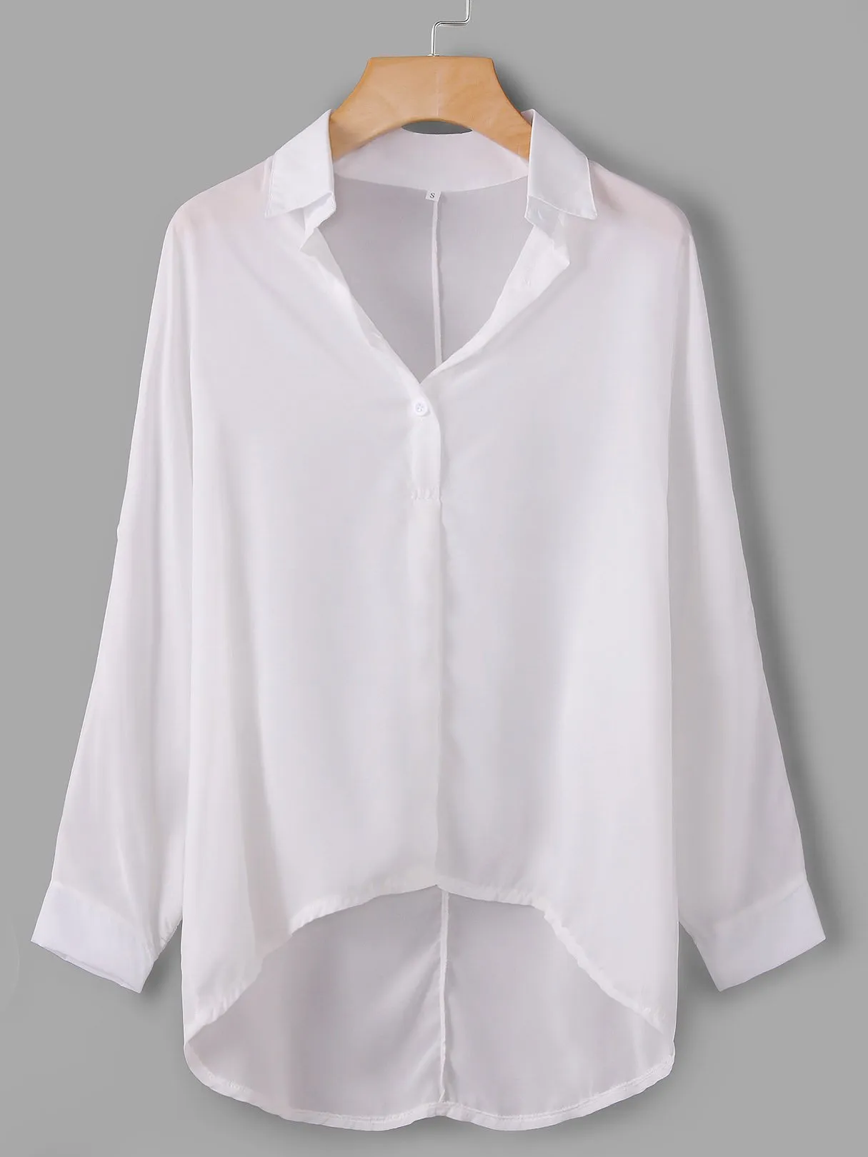 OEM ODM V-Neck Plain Long Sleeve Irregular Hem White Blouses