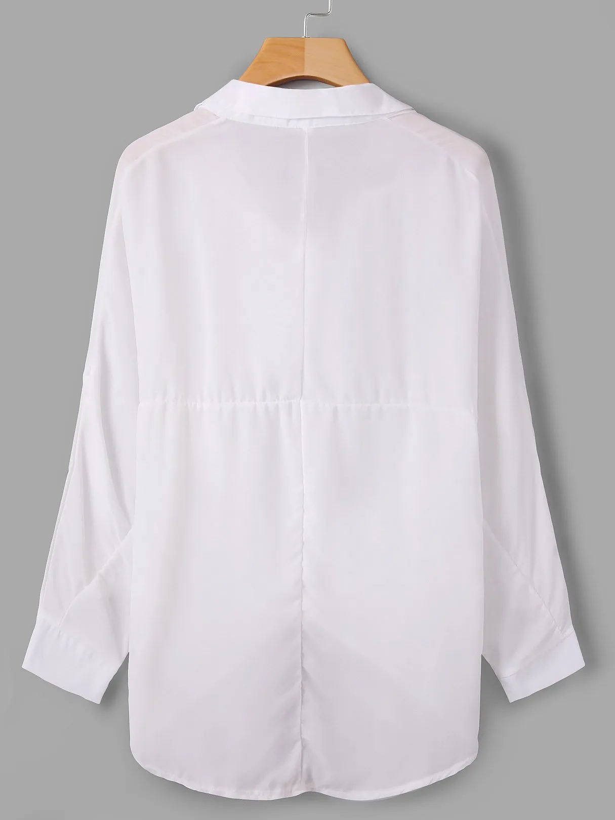 OEM ODM V-Neck Plain Long Sleeve Irregular Hem White Blouses