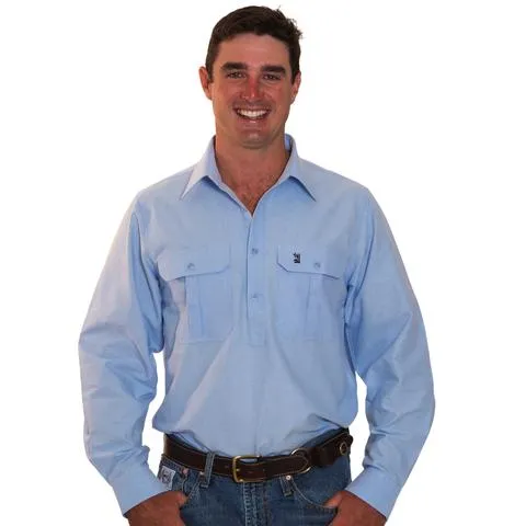 Oxford Blue Half Button - Light Weight