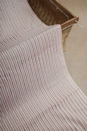 Peach & Maroon Striped Sanganeri Cotton Fabric - 1.8m