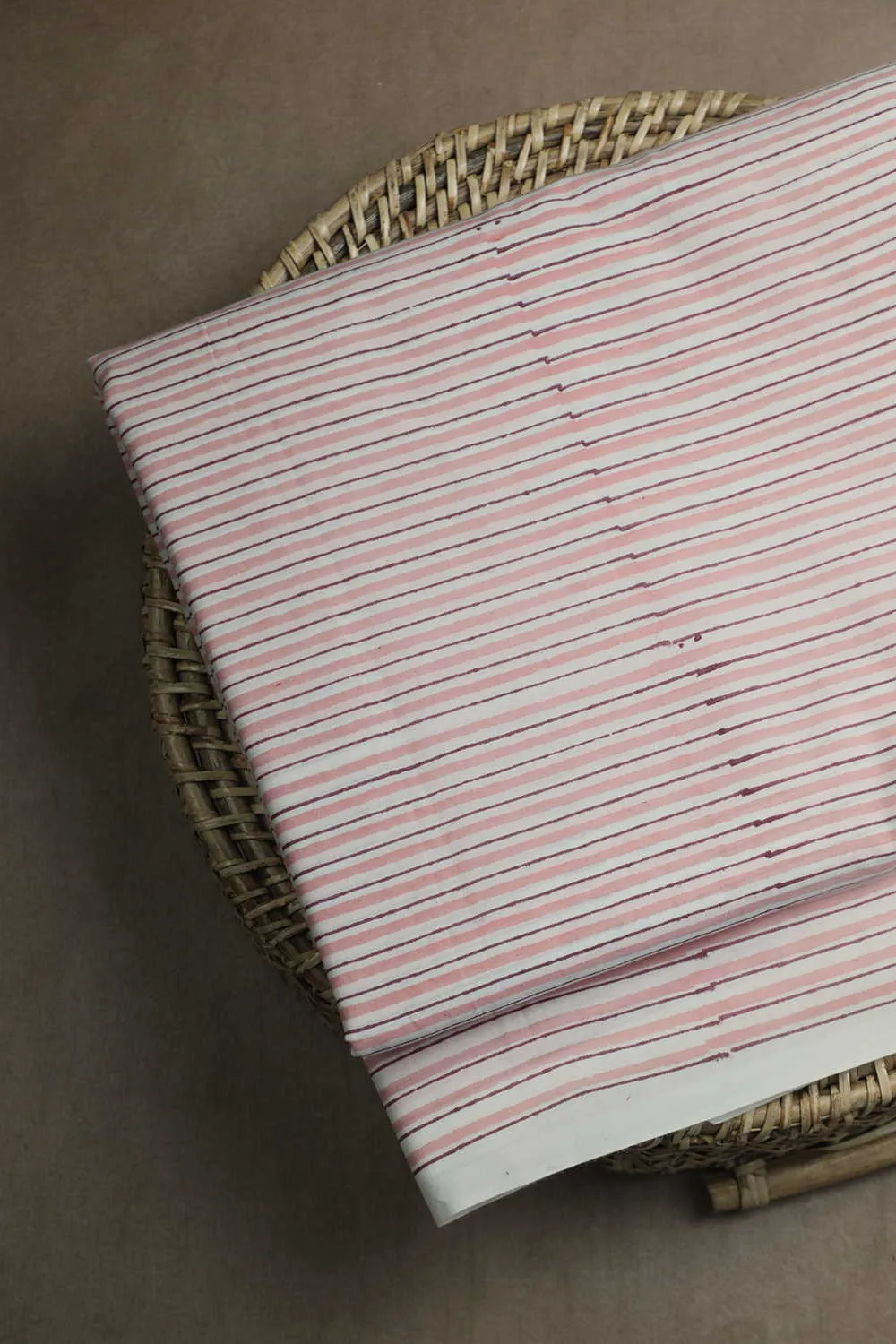 Peach & Maroon Striped Sanganeri Cotton Fabric - 1.8m