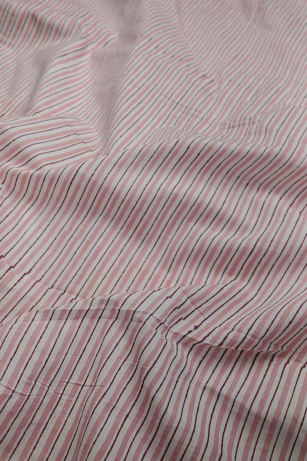 Peach & Maroon Striped Sanganeri Cotton Fabric - 1.8m