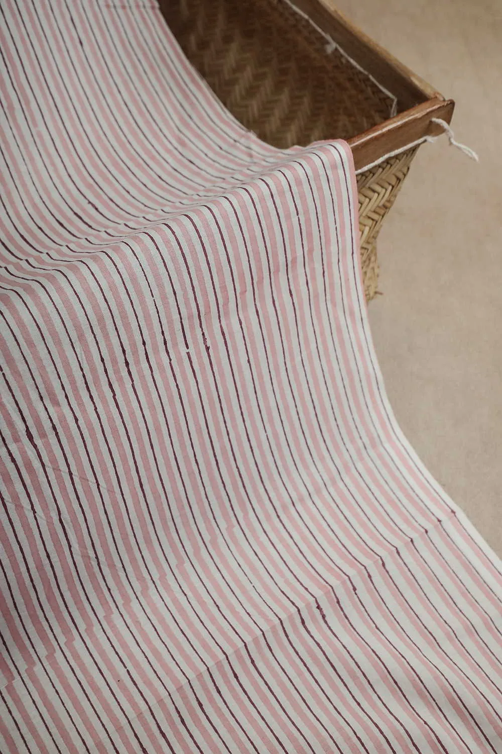 Peach & Maroon Striped Sanganeri Cotton Fabric - 1.8m