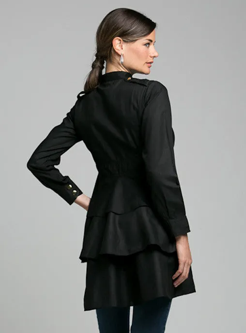 Pintuck Ruffle Black Blouse