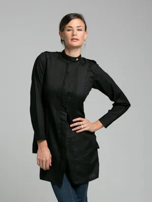 Pintuck Ruffle Black Blouse