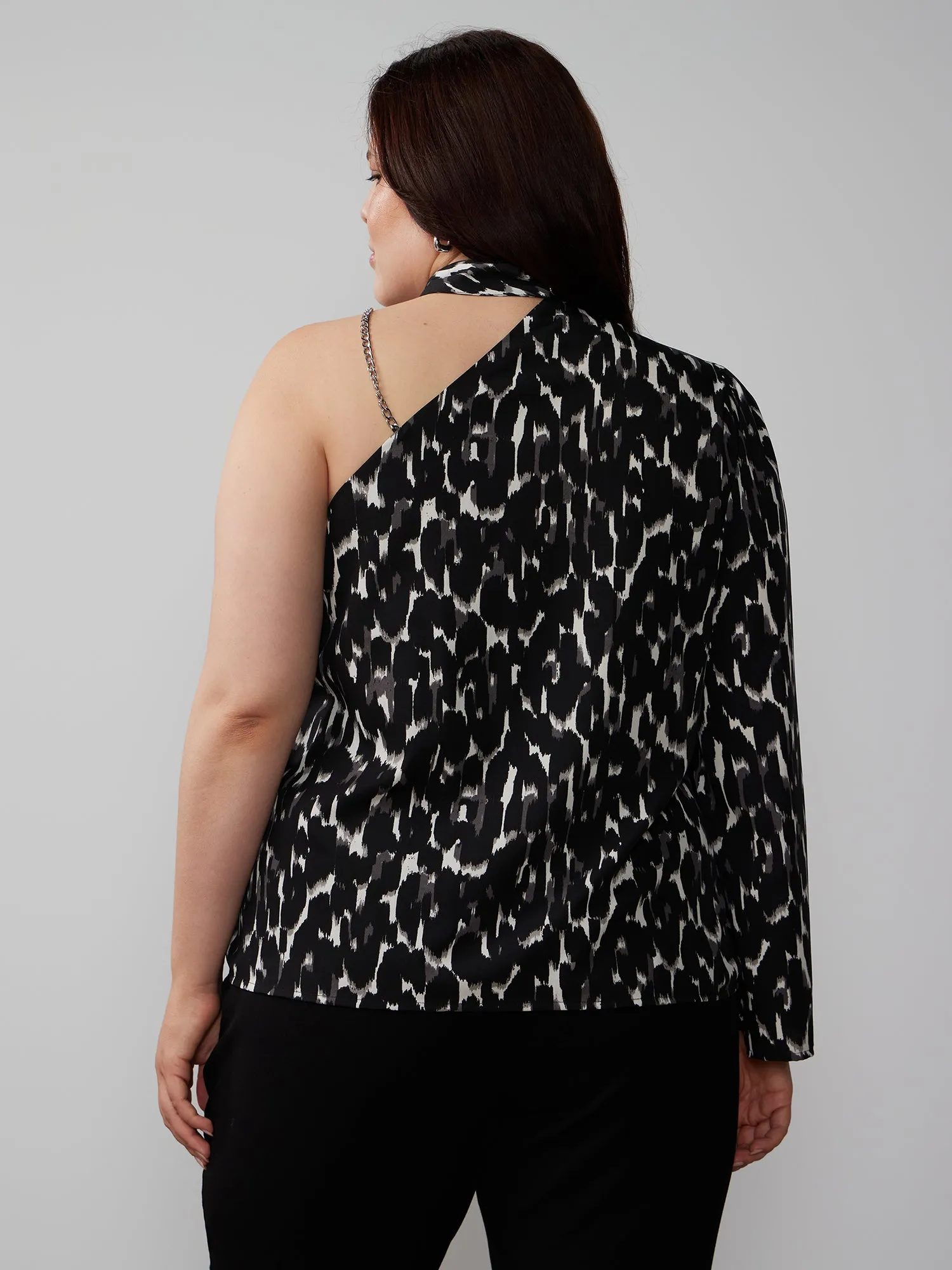 Plus One Shoulder Animal Print Blouse
