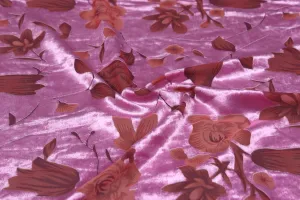 Purple Floral Burnout Viscose Polyester Blend Fabric