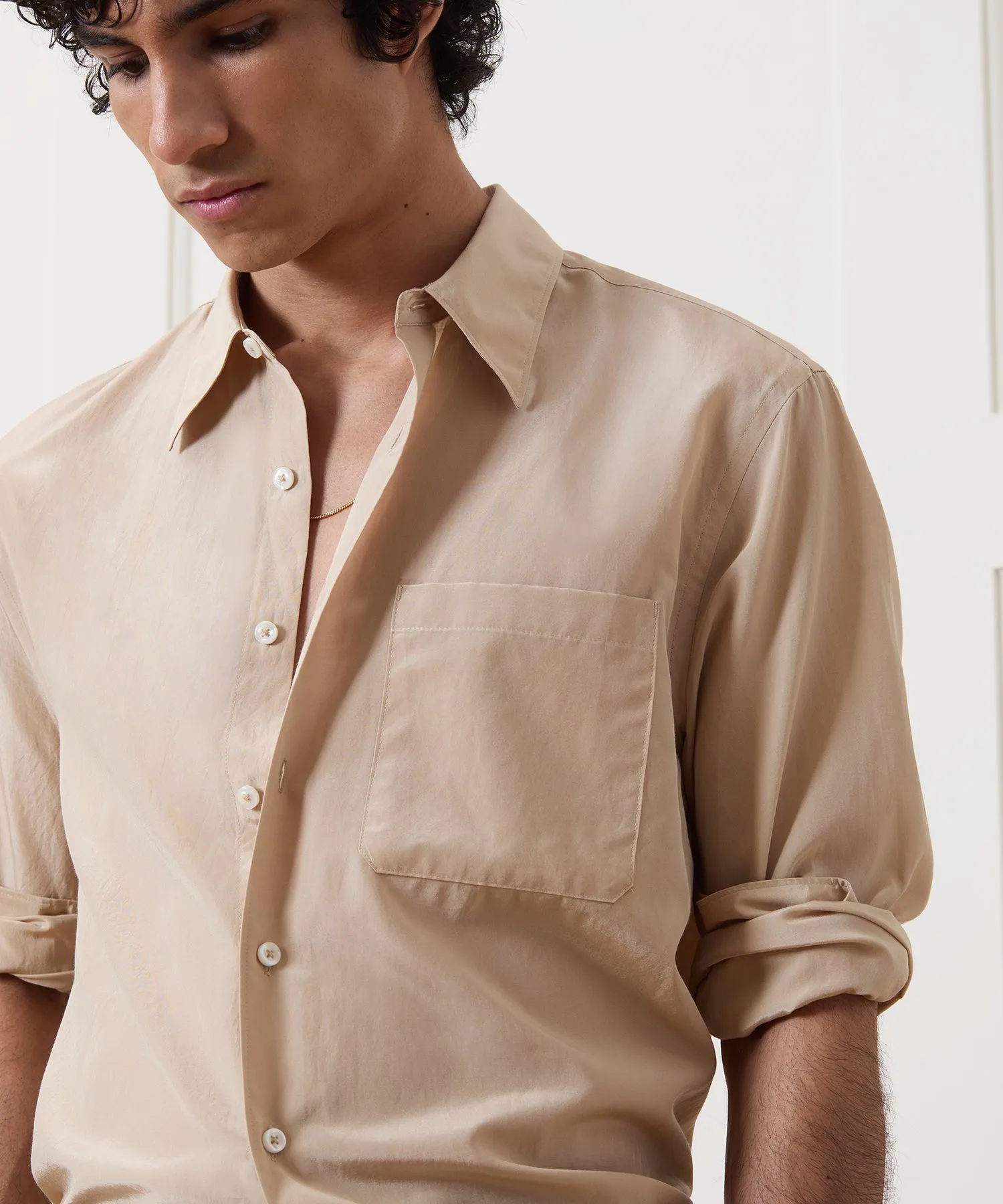 Relaxed Silk-Cotton Point Collar Shirt