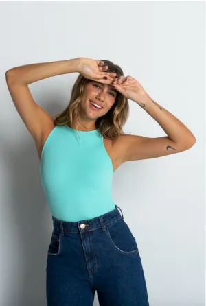 Round high neck fitted tank top