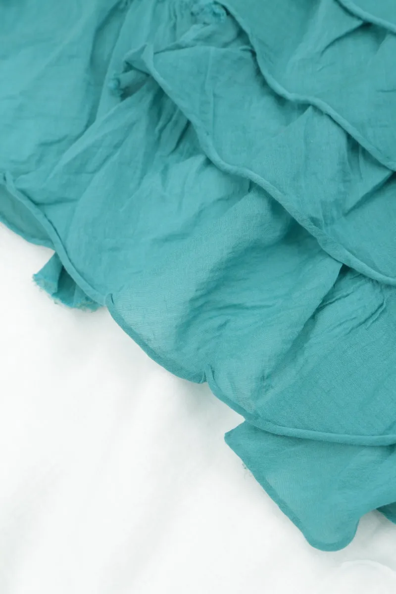 Ruffled Layered Turquoise Silk Cotton Tunic