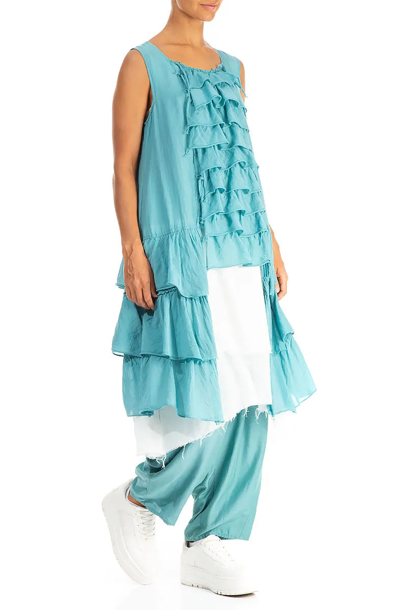 Ruffled Layered Turquoise Silk Cotton Tunic