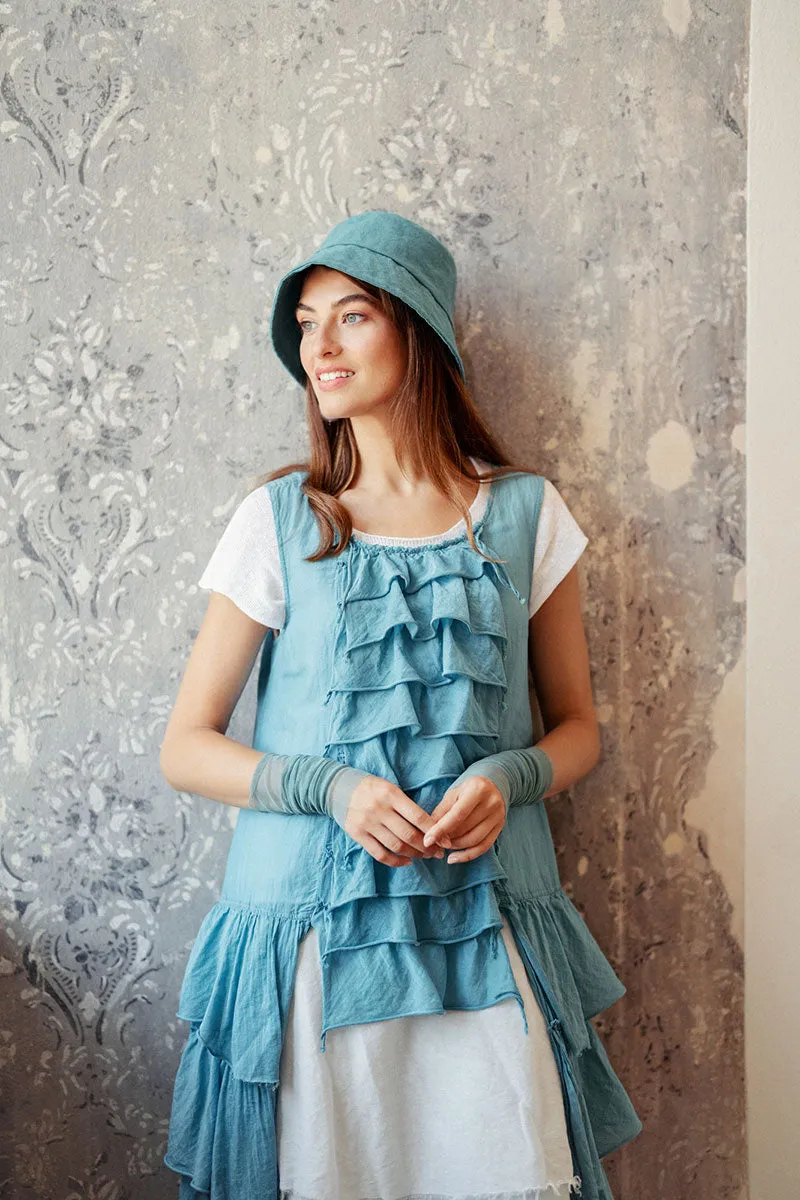 Ruffled Layered Turquoise Silk Cotton Tunic