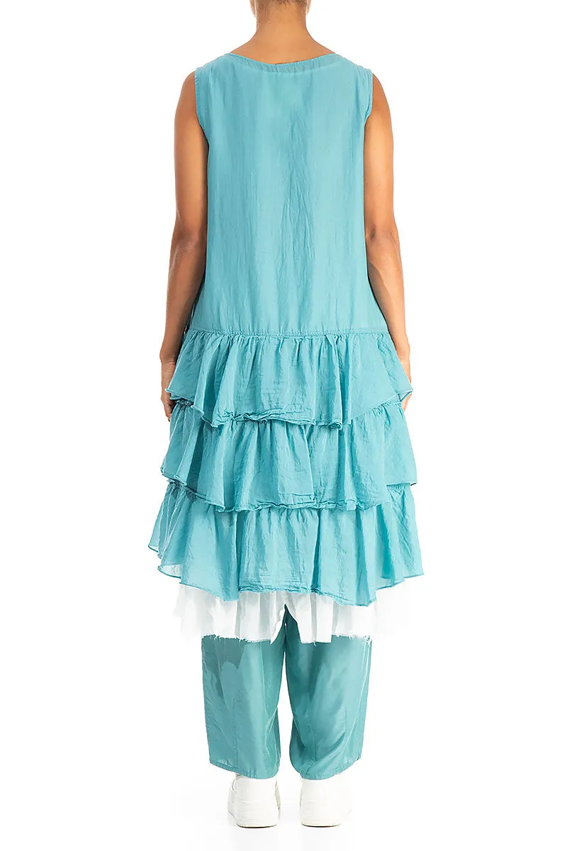 Ruffled Layered Turquoise Silk Cotton Tunic