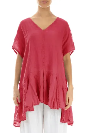 Ruffled Raspberry Gauze Linen Blouse