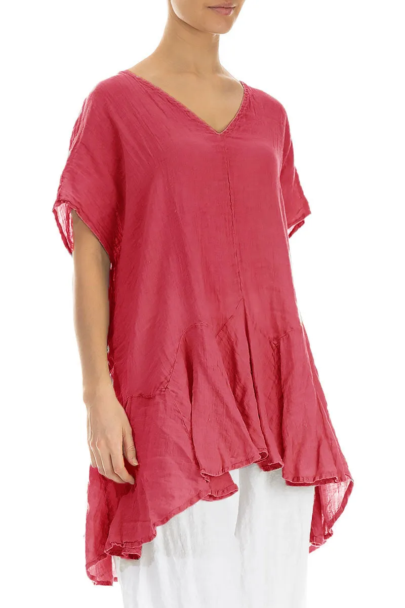 Ruffled Raspberry Gauze Linen Blouse