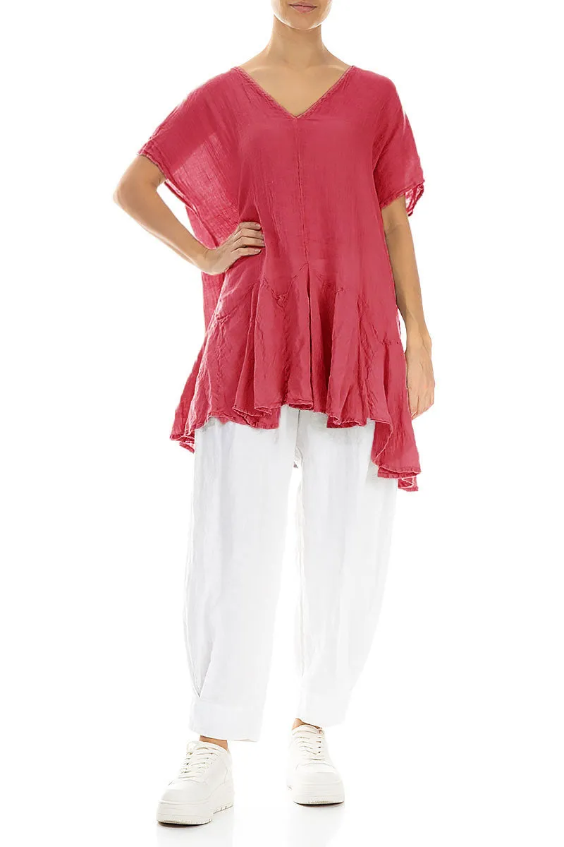 Ruffled Raspberry Gauze Linen Blouse