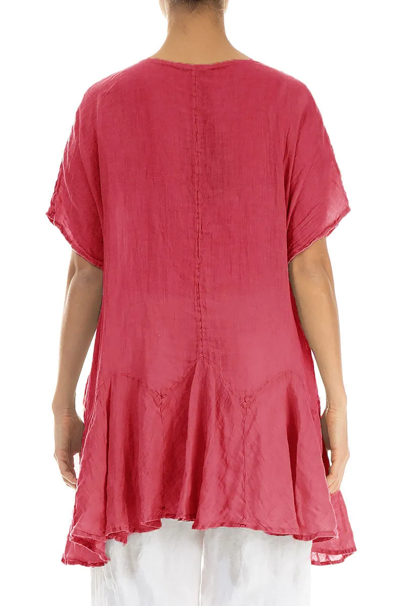 Ruffled Raspberry Gauze Linen Blouse