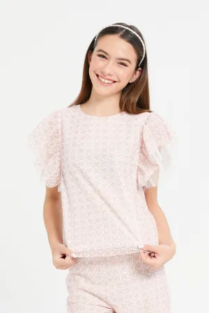 Senior Girls Pink Lace Ruffled Top