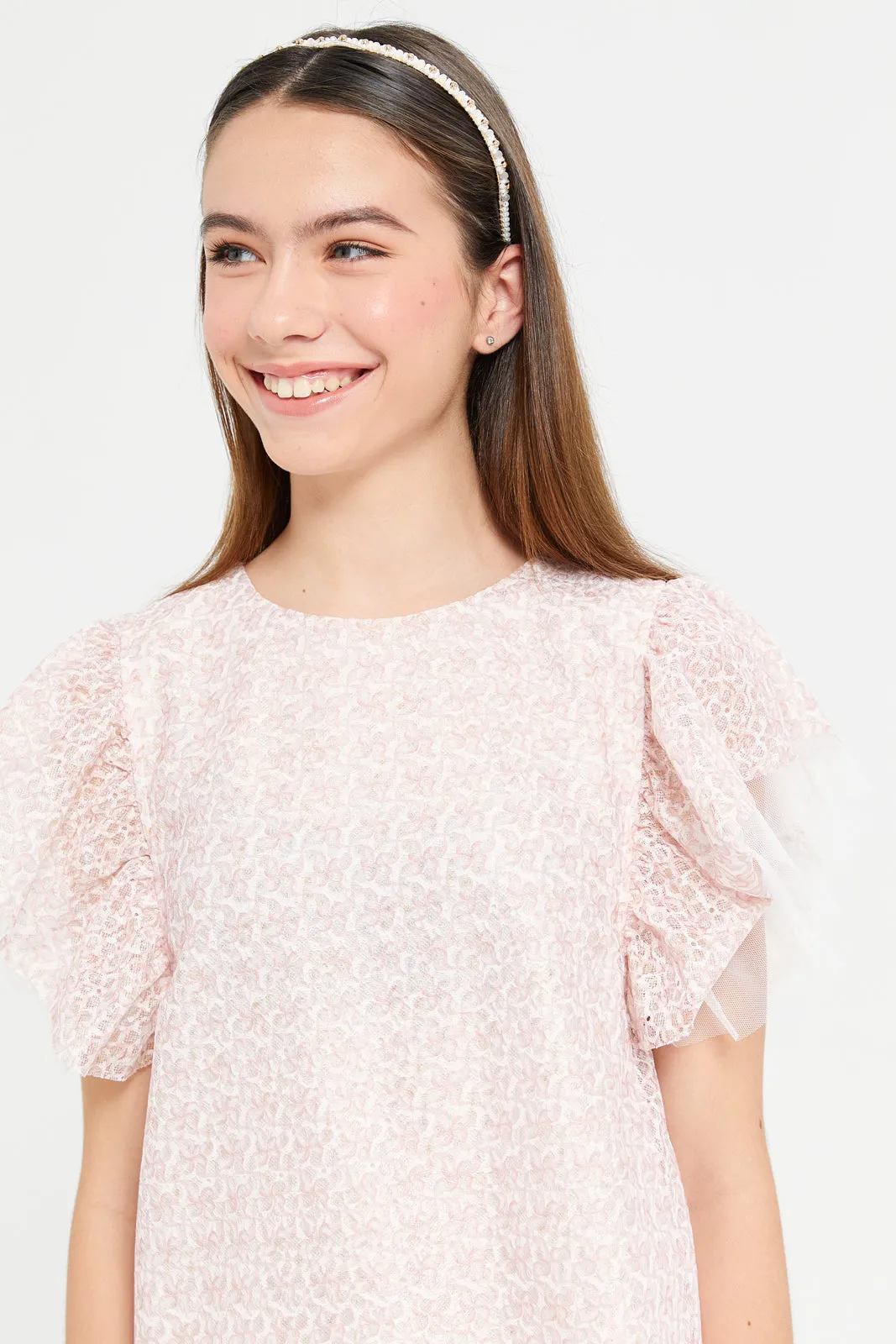 Senior Girls Pink Lace Ruffled Top