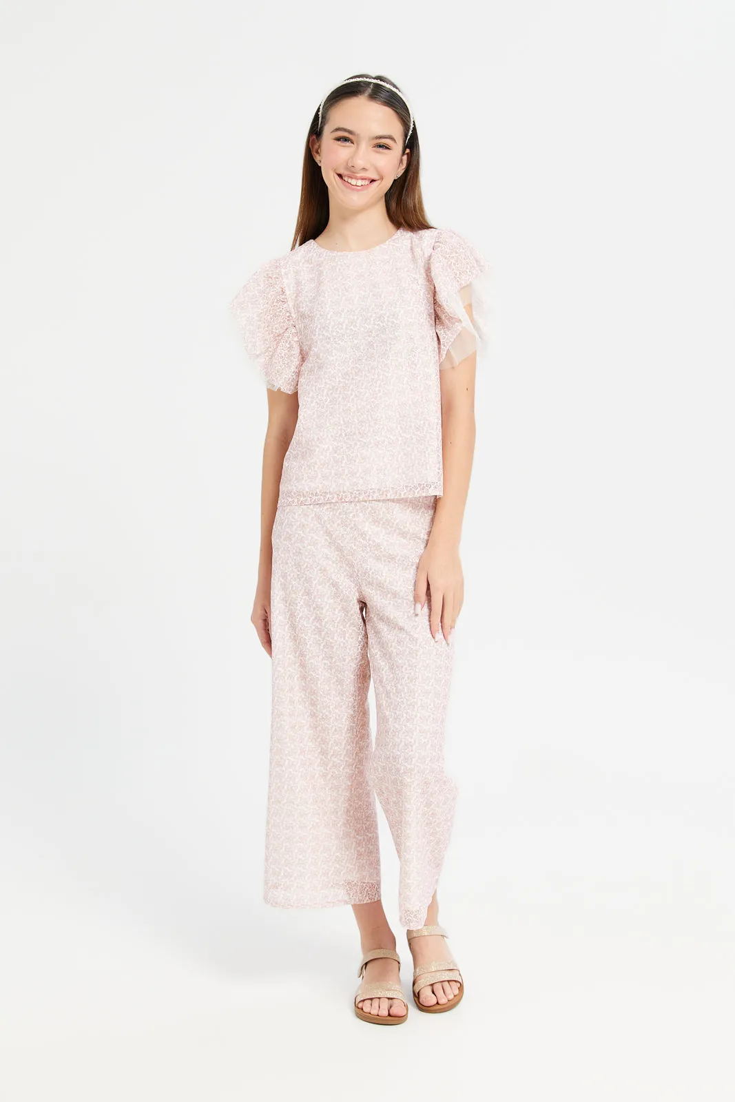 Senior Girls Pink Lace Ruffled Top