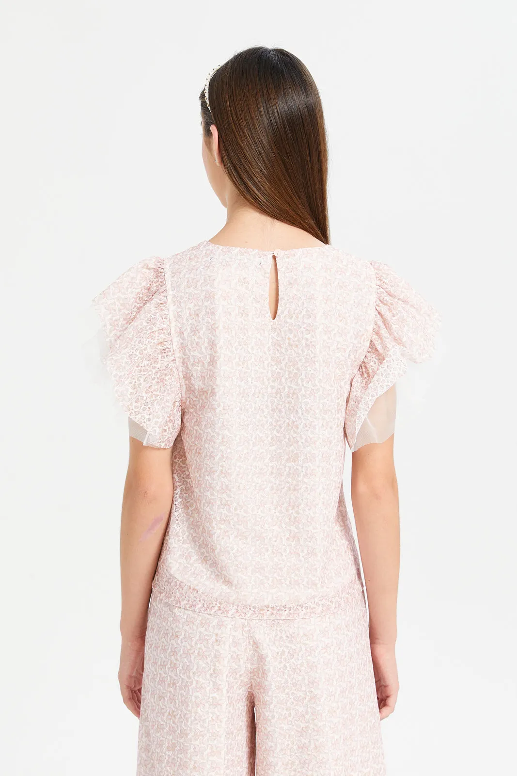 Senior Girls Pink Lace Ruffled Top