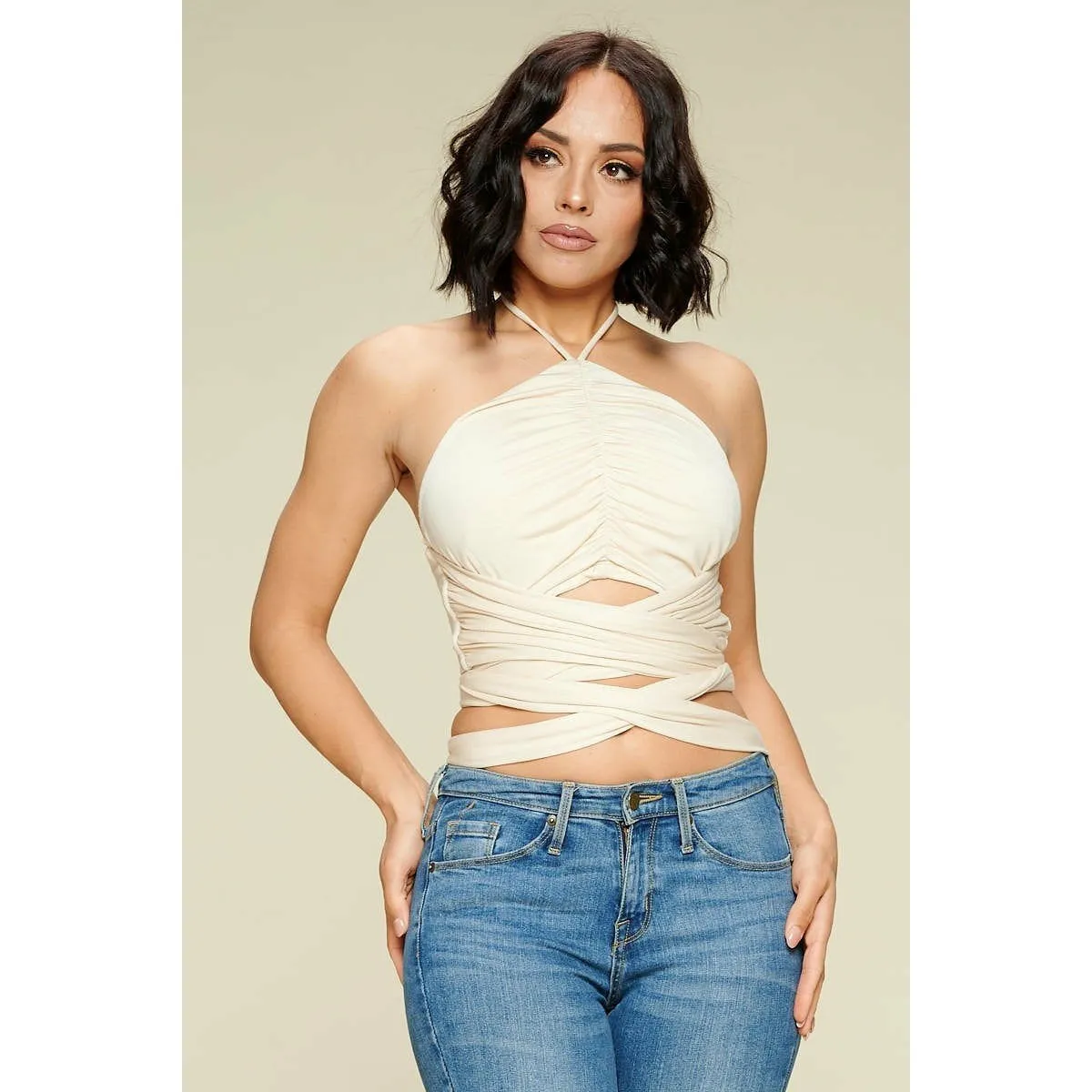 Sexy wrap Lace Crop Halter Top