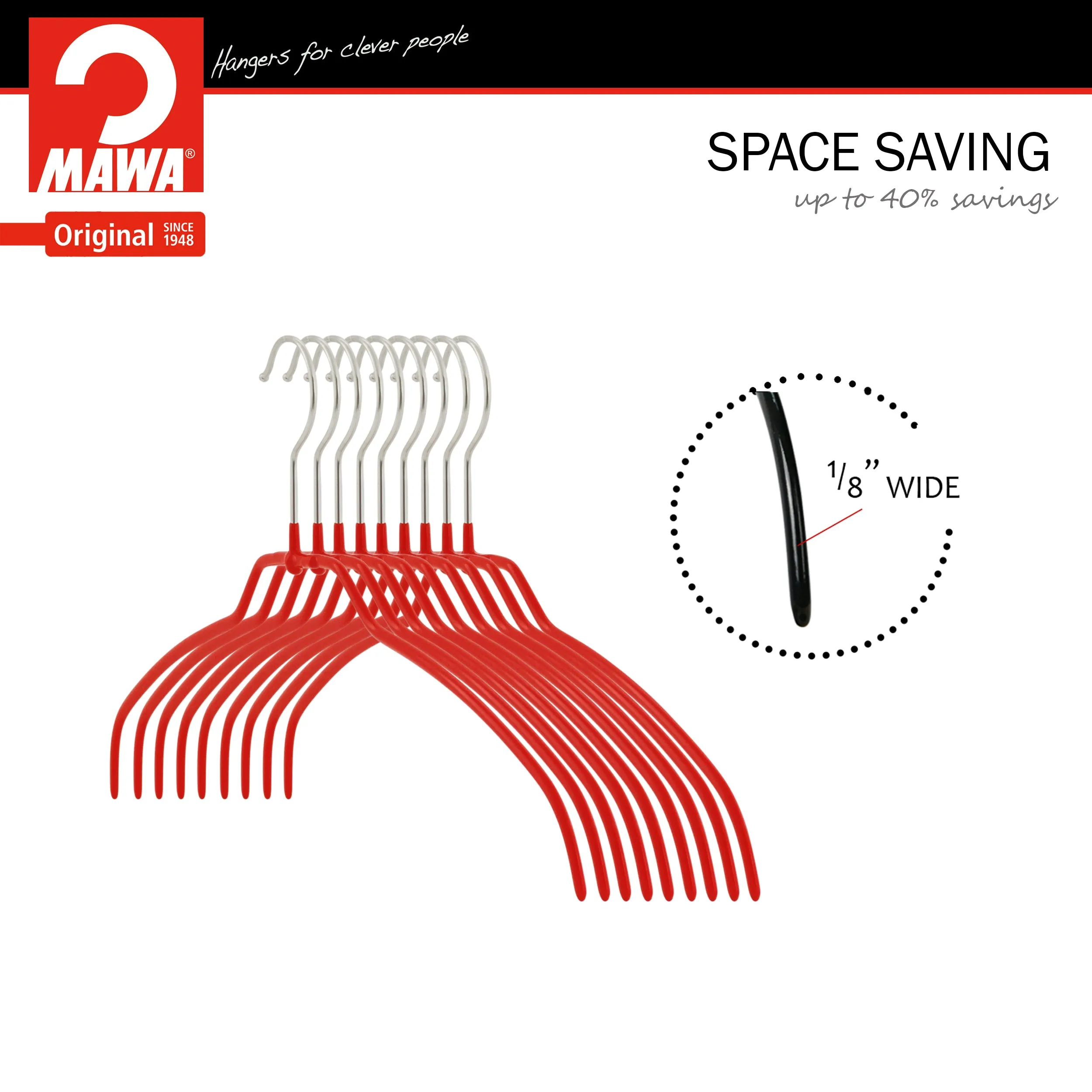 Silhouette Space-Saving Shirt Hanger, 42FT, Red