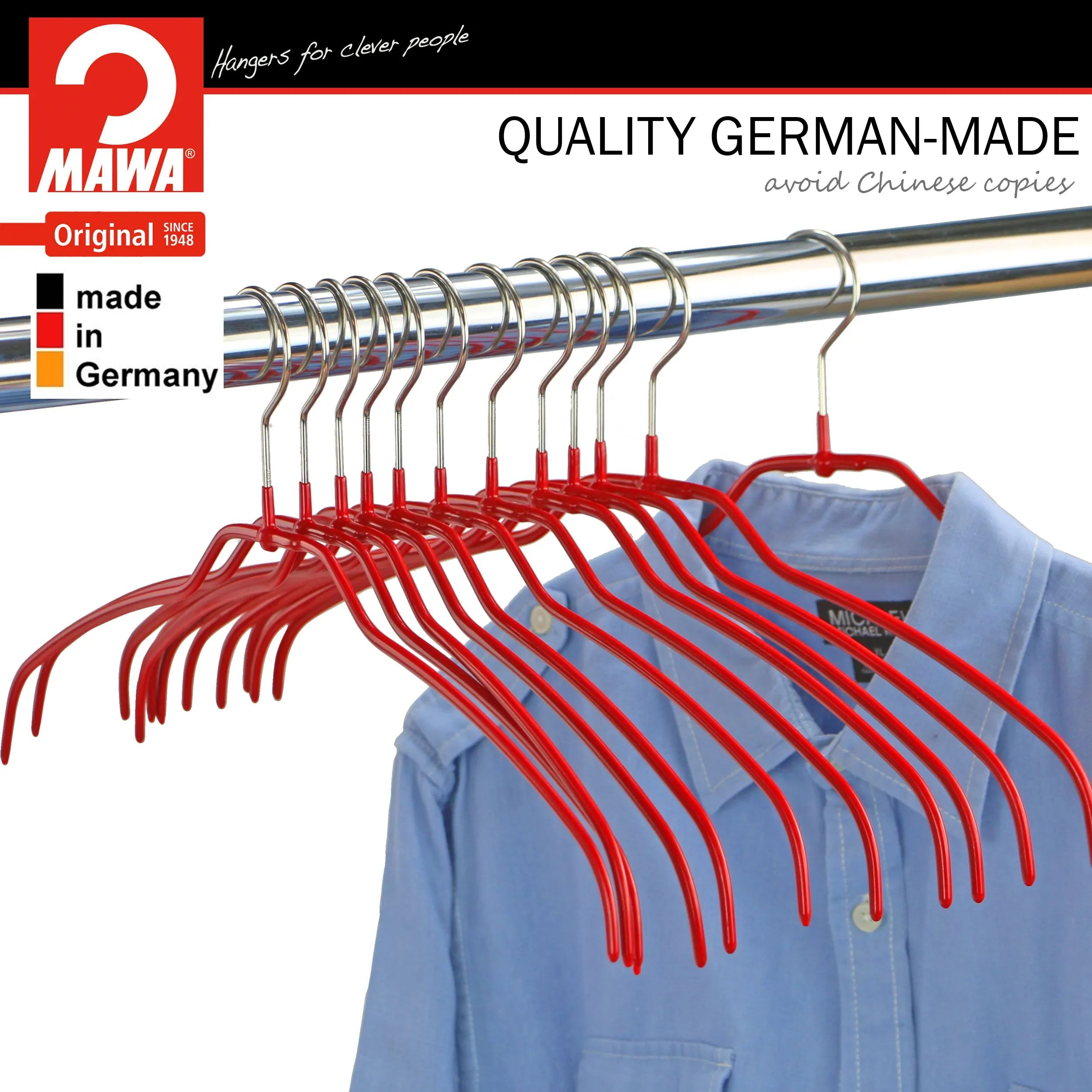 Silhouette Space-Saving Shirt Hanger, 42FT, Red